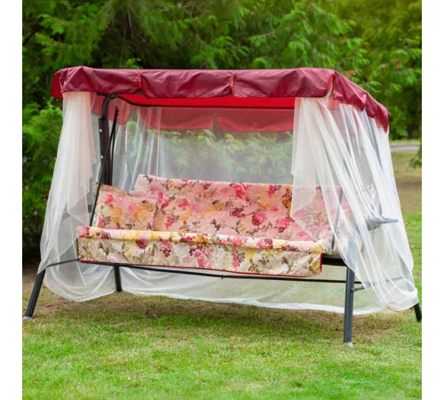 Садовые качели трехместные с москтной сеткой, раскладываются в кровать Olsa Варна с1102