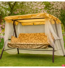 Садовые качели трехместные с москтной сеткой, раскладываются в кровать Olsa Варна с1103