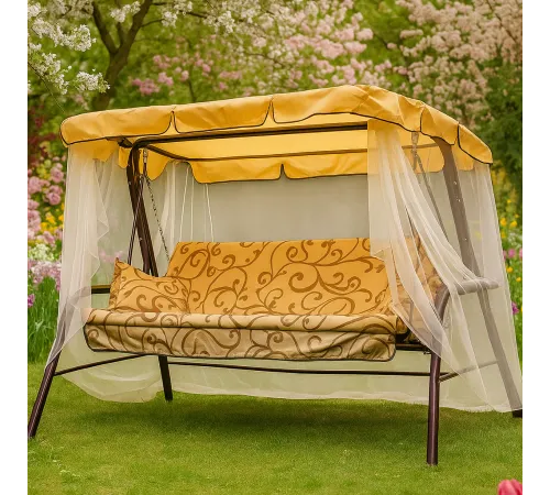 Садовые качели трехместные с москтной сеткой, раскладываются в кровать Olsa Варна с1103