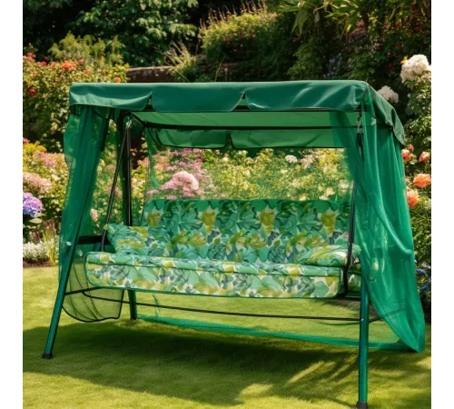Садовые качели трехместные с москитной сеткой, раскладываются в кровать Olsa Варна с1260